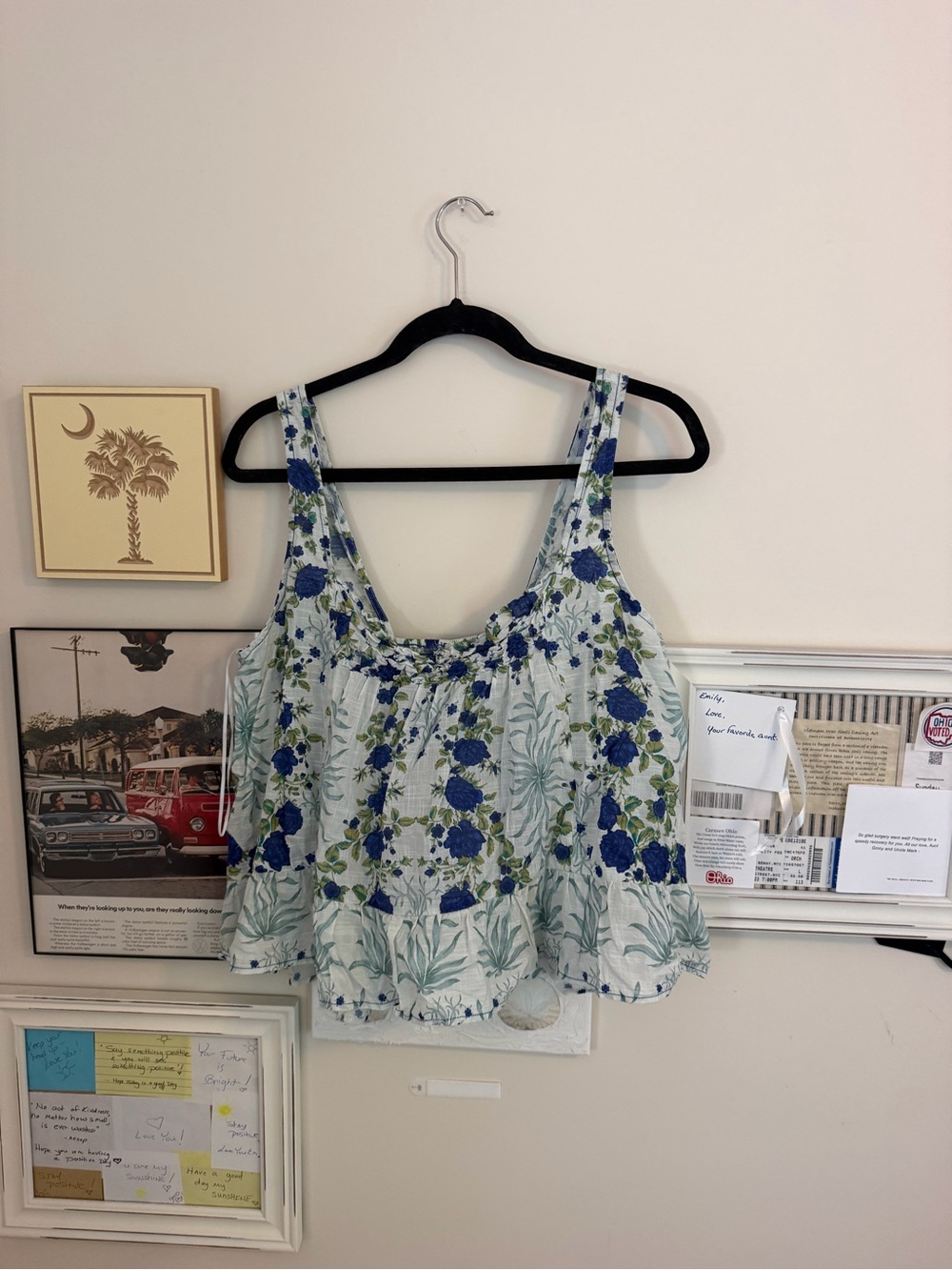 Anthropologie Blue and Green Floral Ruffle Cami